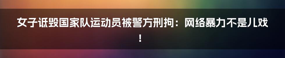 女子诋毁国家队运动员被警方刑拘:网络暴力不是儿戏!