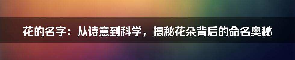 花的名字:从诗意到科学,揭秘花朵背后的命名奥秘