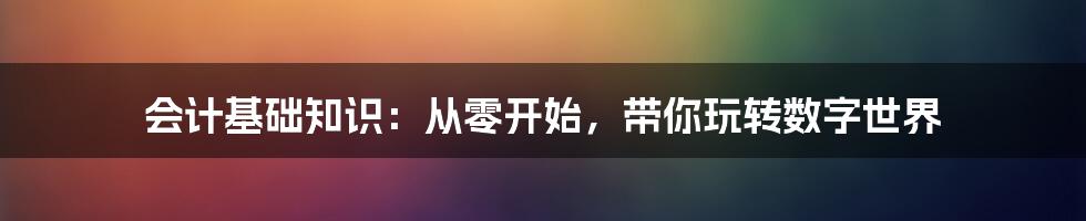 会计基础知识:从零开始,带你玩转数字世界
