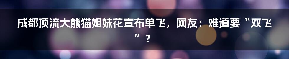 成都顶流大熊猫姐妹花宣布单飞,网友:难道要“双飞”?