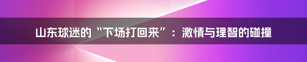 山东球迷的“下场打回来”:激情与理智的碰撞