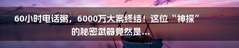 60小时电话粥,6000万大案终结!这位“神探”的秘密武器竟然是...