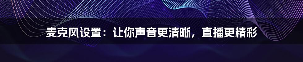 麦克风设置:让你声音更清晰,直播更精彩