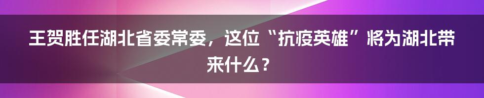 王贺胜任湖北省委常委,这位“抗疫英雄”将为湖北带来什么?