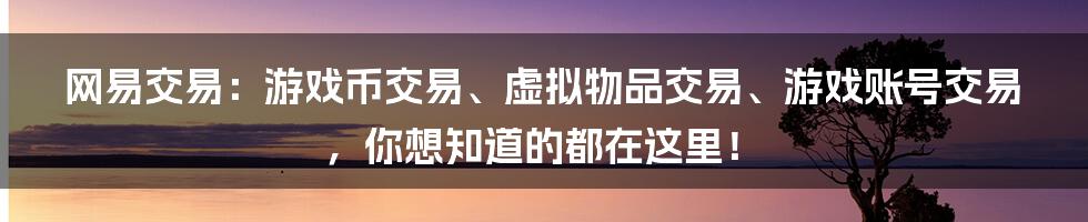 网易交易:游戏币交易、虚拟物品交易、游戏账号交易,你想知道的都在这里!