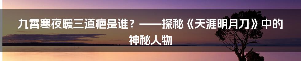 九霄寒夜暖三道疤是谁?——探秘《天涯明月刀》中的神秘人物