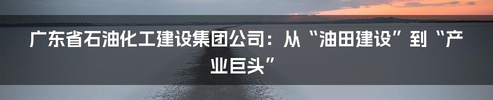 广东省石油化工建设集团公司:从“油田建设”到“产业巨头”