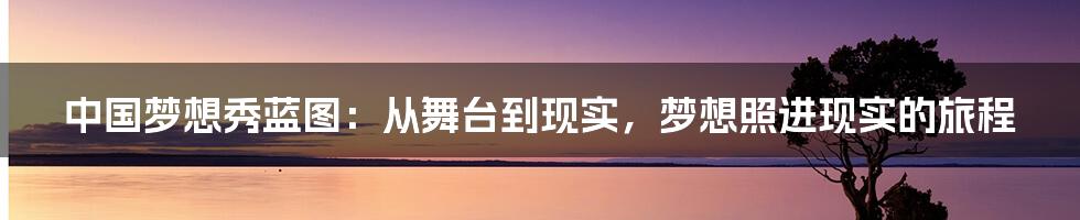 中国梦想秀蓝图:从舞台到现实,梦想照进现实的旅程