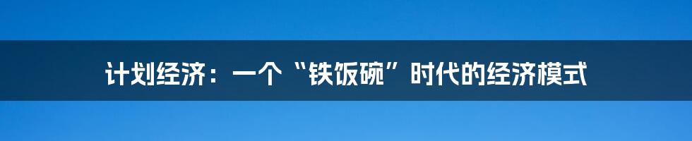 计划经济:一个“铁饭碗”时代的经济模式