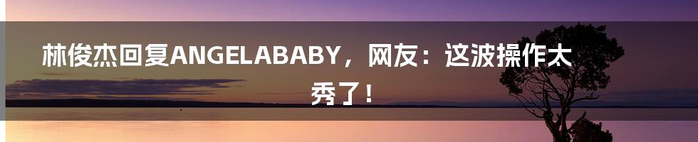 林俊杰回复ANGELABABY,网友:这波操作太秀了!