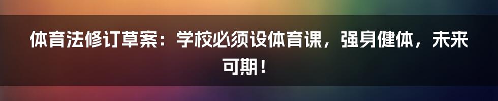 体育法修订草案:学校必须设体育课,强身健体,未来可期!