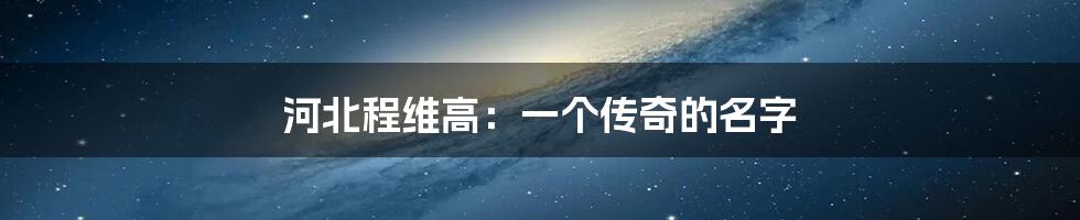 河北程维高:一个传奇的名字
