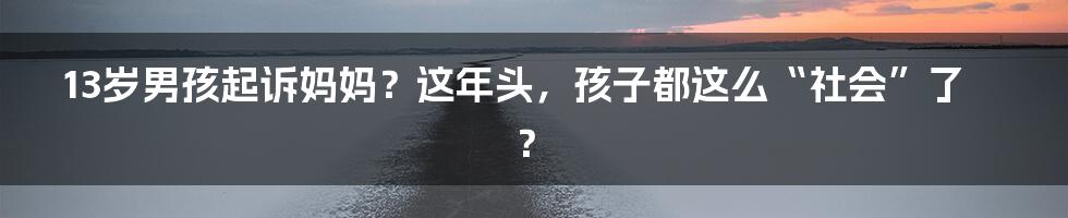 13岁男孩起诉妈妈?这年头,孩子都这么“社会”了?