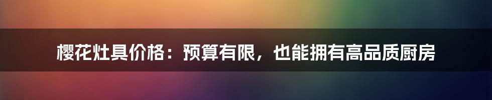 樱花灶具价格:预算有限,也能拥有高品质厨房