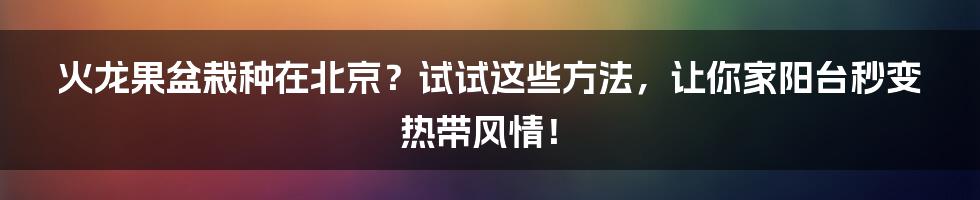 火龙果盆栽种在北京?试试这些方法,让你家阳台秒变热带风情!