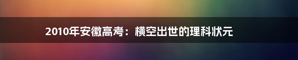 2010年安徽高考:横空出世的理科状元
