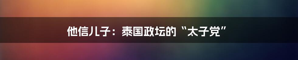 他信儿子:泰国政坛的“太子党”