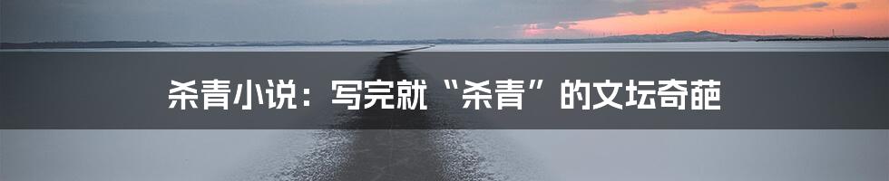 杀青小说:写完就“杀青”的文坛奇葩