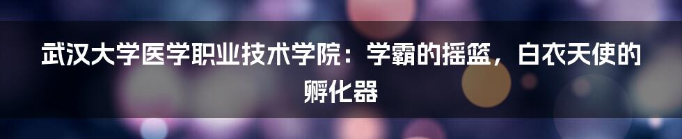 武汉大学医学职业技术学院:学霸的摇篮,白衣天使的孵化器