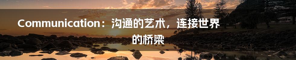 Communication:沟通的艺术,连接世界的桥梁