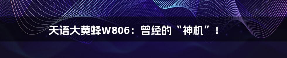 天语大黄蜂W806:曾经的“神机”!
