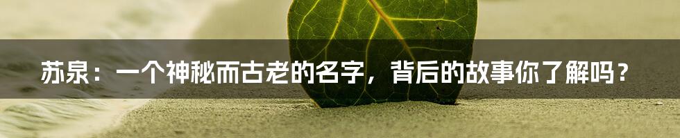 苏泉:一个神秘而古老的名字,背后的故事你了解吗?