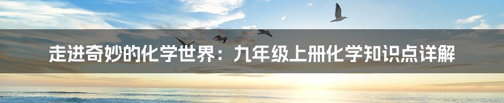 走进奇妙的化学世界:九年级上册化学知识点详解