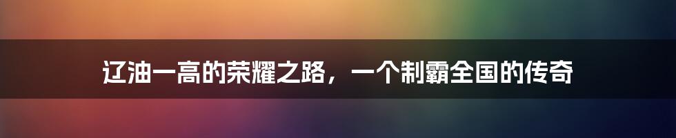 辽油一高的荣耀之路,一个制霸全国的传奇