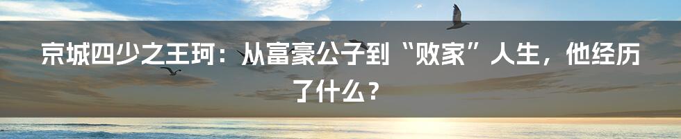 京城四少之王珂:从富豪公子到“败家”人生,他经历了什么?