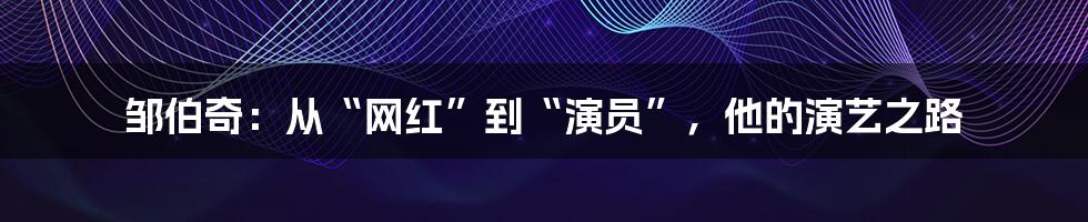 邹伯奇:从“网红”到“演员”,他的演艺之路
