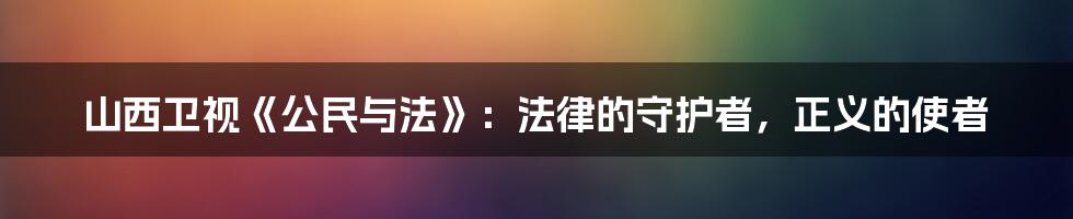 山西卫视《公民与法》:法律的守护者,正义的使者