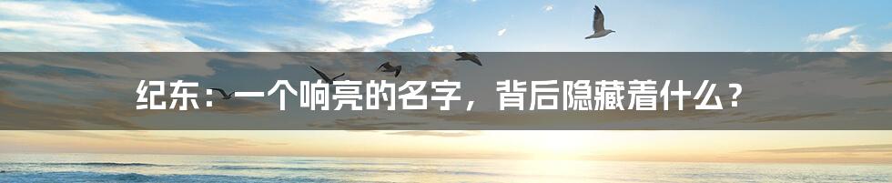 纪东:一个响亮的名字,背后隐藏着什么?