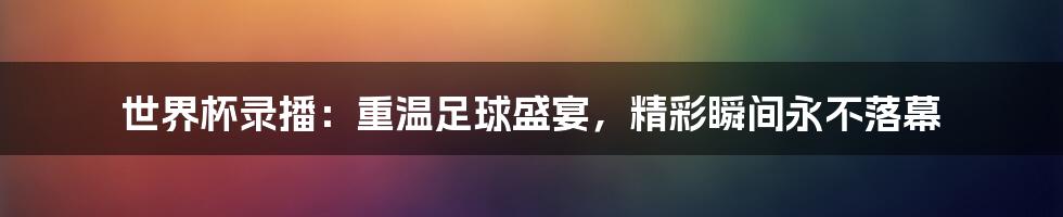 世界杯录播:重温足球盛宴,精彩瞬间永不落幕