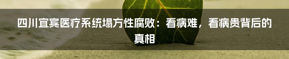 四川宜宾医疗系统塌方性腐败:看病难,看病贵背后的真相