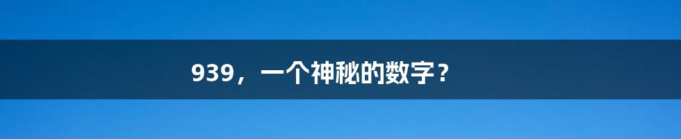 939,一个神秘的数字?