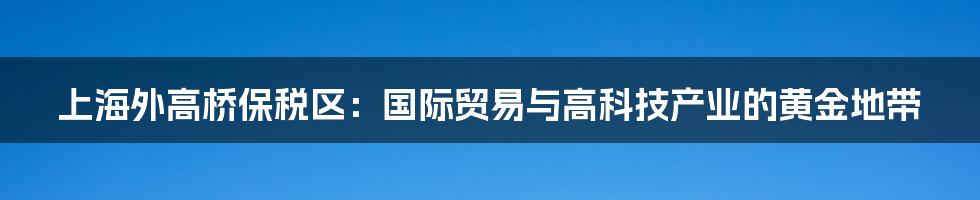 上海外高桥保税区:国际贸易与高科技产业的黄金地带