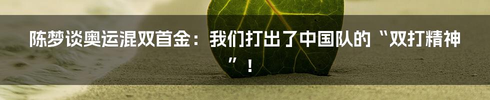 陈梦谈奥运混双首金:我们打出了中国队的“双打精神”!