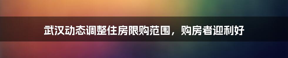 武汉动态调整住房限购范围,购房者迎利好