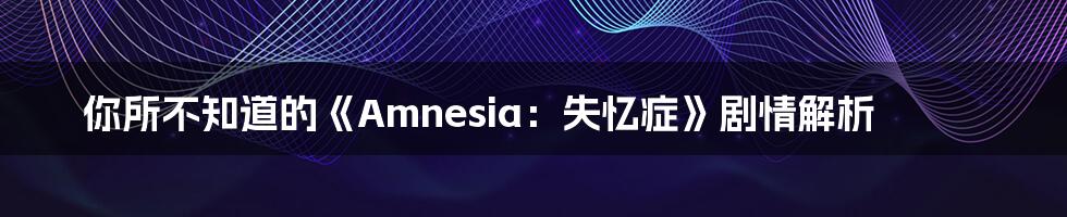 你所不知道的《Amnesia:失忆症》剧情解析