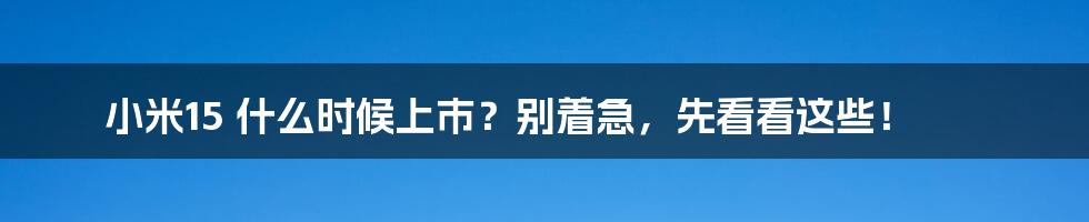 小米15 什么时候上市?别着急,先看看这些!