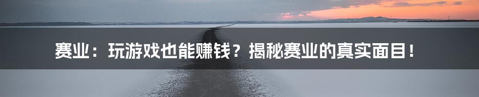 赛业:玩游戏也能赚钱?揭秘赛业的真实面目!