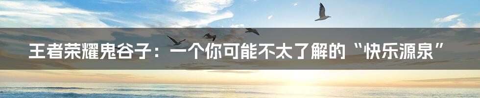 王者荣耀鬼谷子:一个你可能不太了解的“快乐源泉”