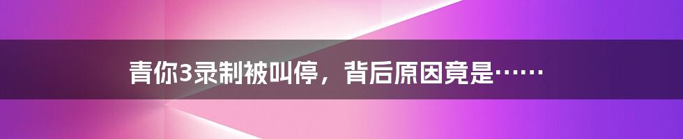 青你3录制被叫停,背后原因竟是……