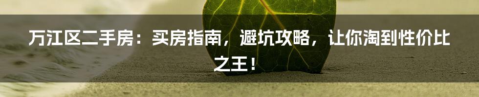万江区二手房：买房指南，避坑攻略，让你淘到性价比之王！