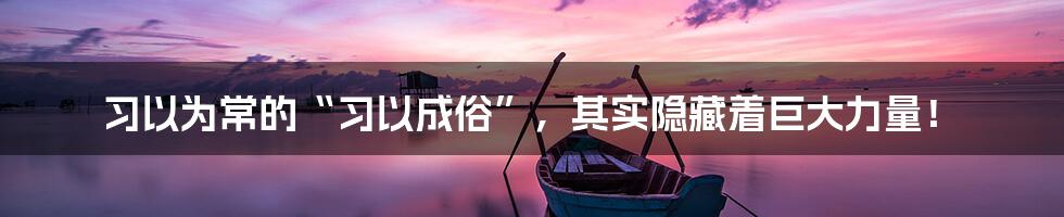 习以为常的“习以成俗”,其实隐藏着巨大力量!