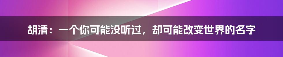 胡清:一个你可能没听过,却可能改变世界的名字