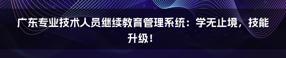 广东专业技术人员继续教育管理系统：学无止境，技能升级！