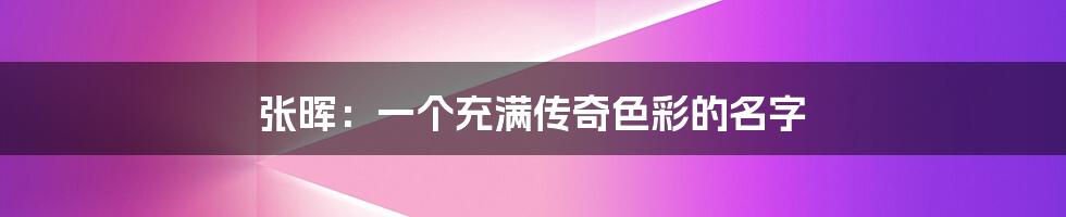 张晖:一个充满传奇色彩的名字