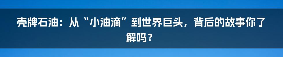 壳牌石油:从“小油滴”到世界巨头,背后的故事你了解吗?