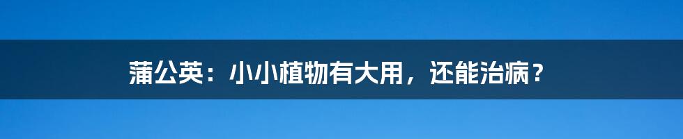 蒲公英:小小植物有大用,还能治病?